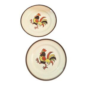 Vintage Metlox‎ Poppytrail Red Rooster Ceramic Dinner Plate 10" Set Of 2